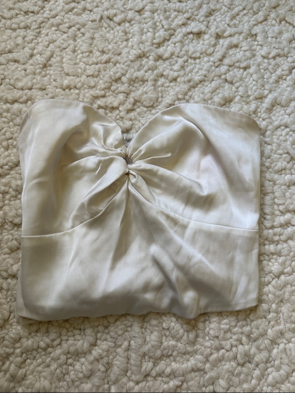 Abercrombie & Fitch Cream Satin Twist Front Strapless Crop Top